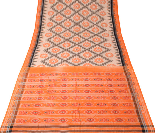 Sushila Vintage Cream Hand Woven Sari Handloom Pure Cotton Sambalpuri Ikat Saree