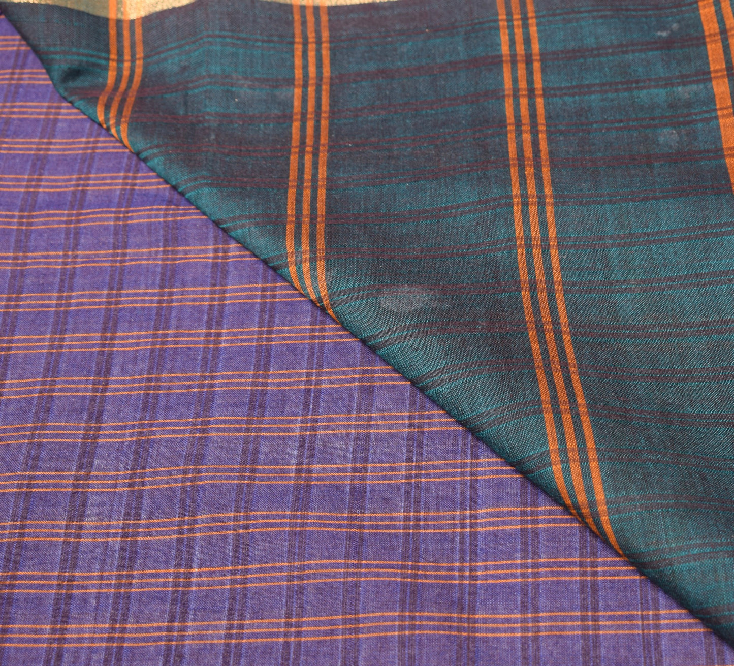 Sushila Vintage Blue Stripes Saree Pure Cotton Silk Handloom Woven Sari Fabric