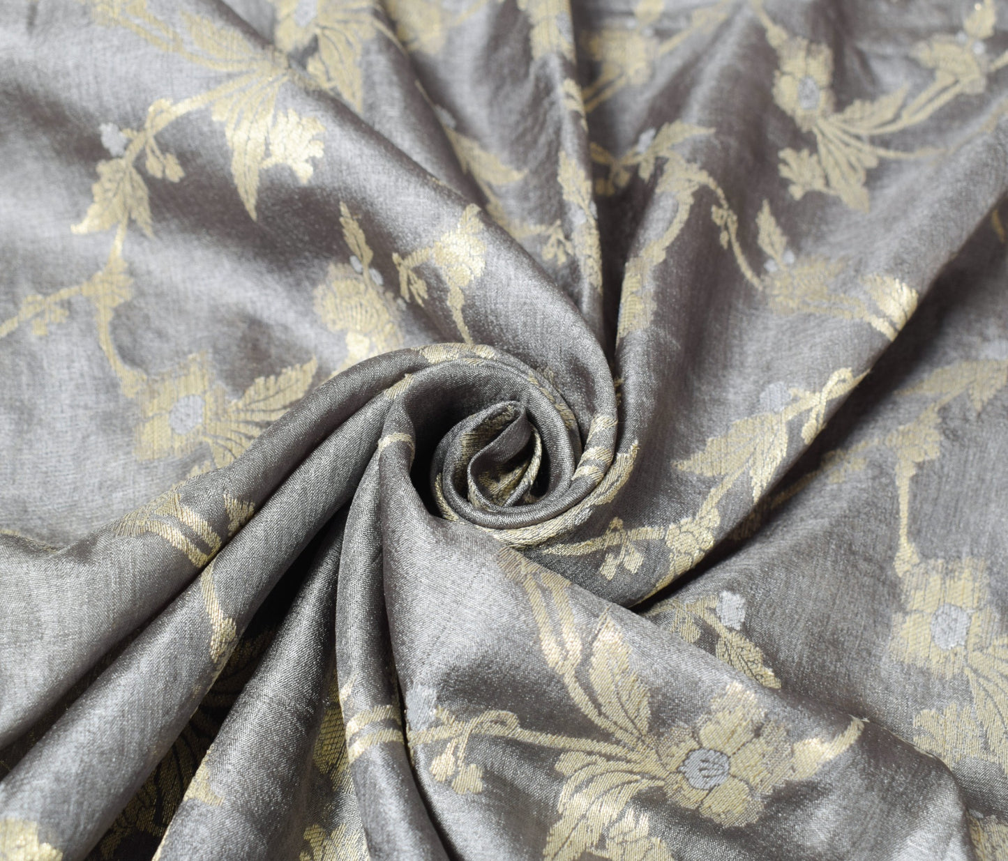 Sushila Vintage Floral Gray Saree Pure Tussar Silk Woven 6Yard Sari Craft Fabric