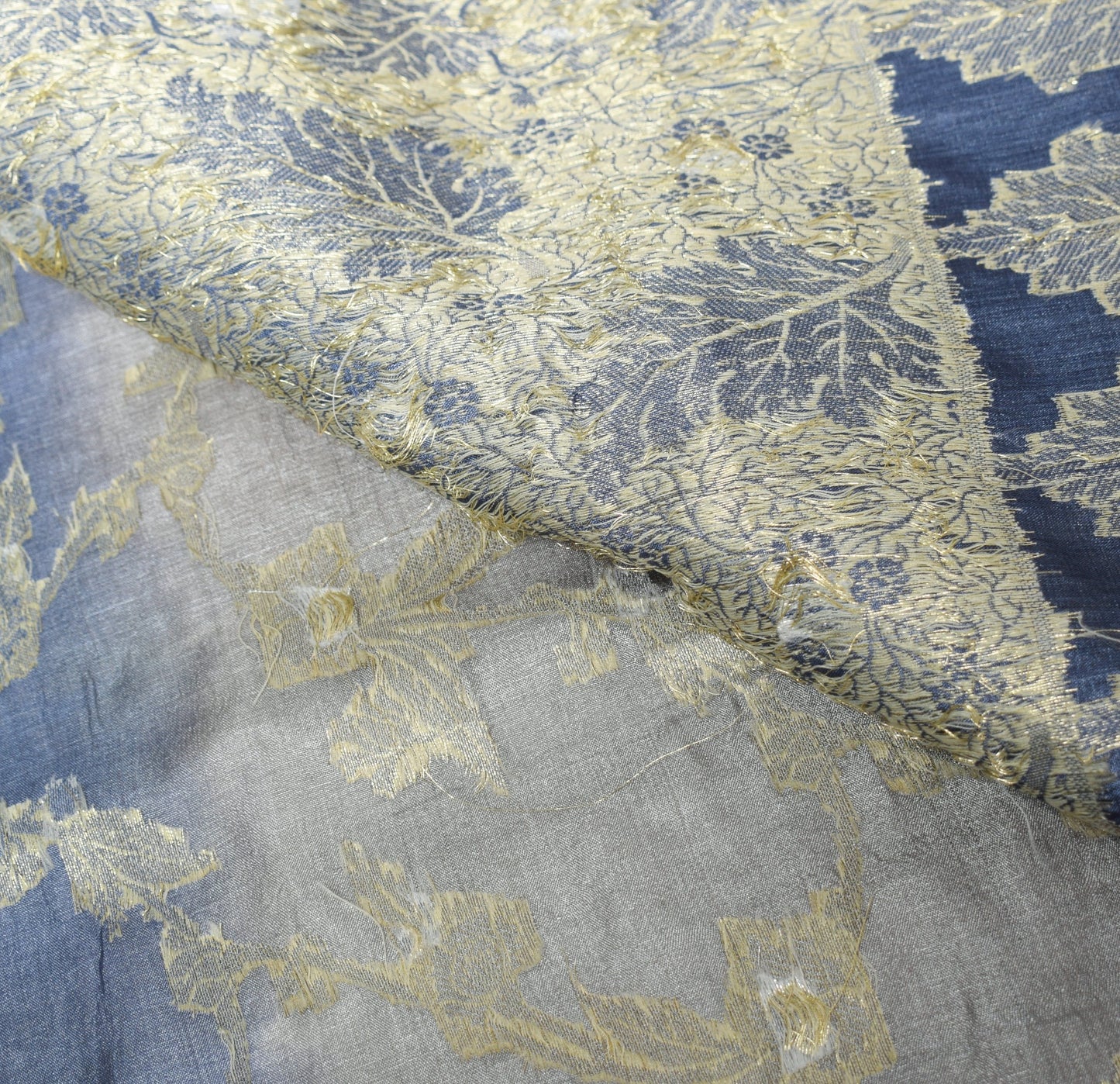 Sushila Vintage Floral Gray Saree Pure Tussar Silk Woven 6Yard Sari Craft Fabric