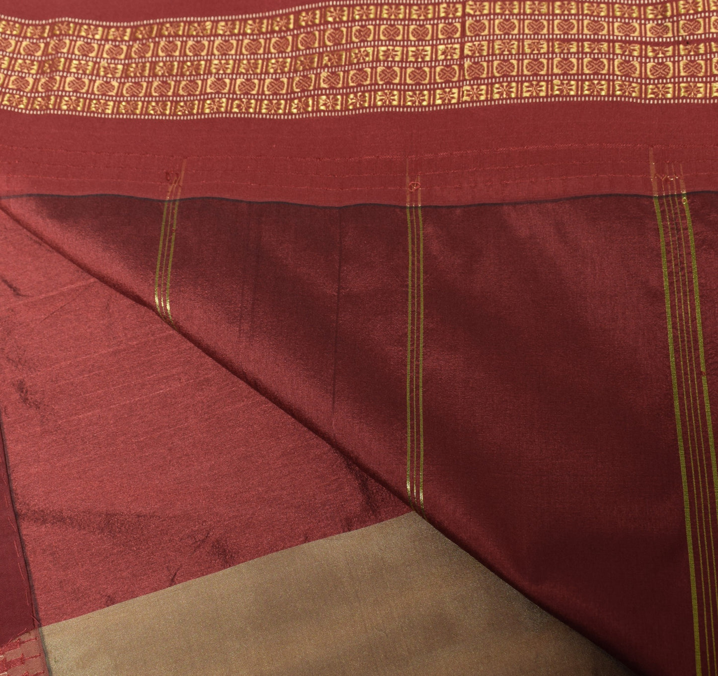 Sushila Vintage Brown Saree Maroon Rudraksh Border Pure Silk Woven Sari Fabric