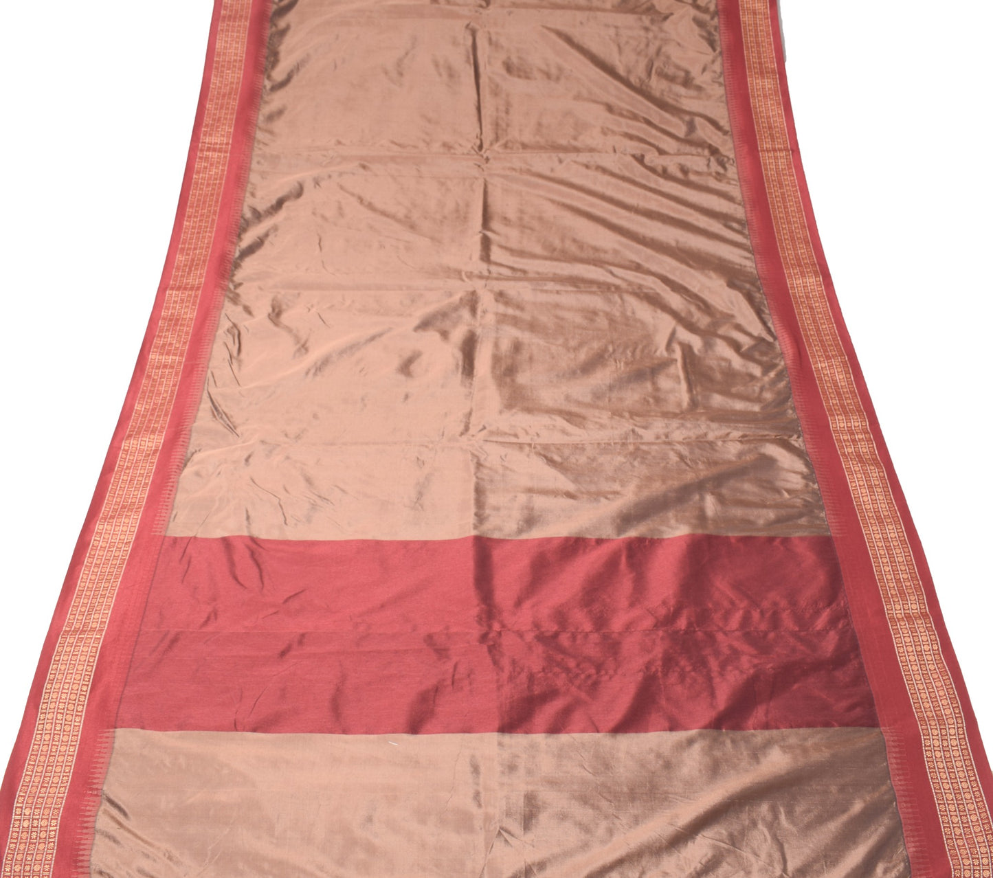 Sushila Vintage Brown Saree Maroon Rudraksh Border Pure Silk Woven Sari Fabric