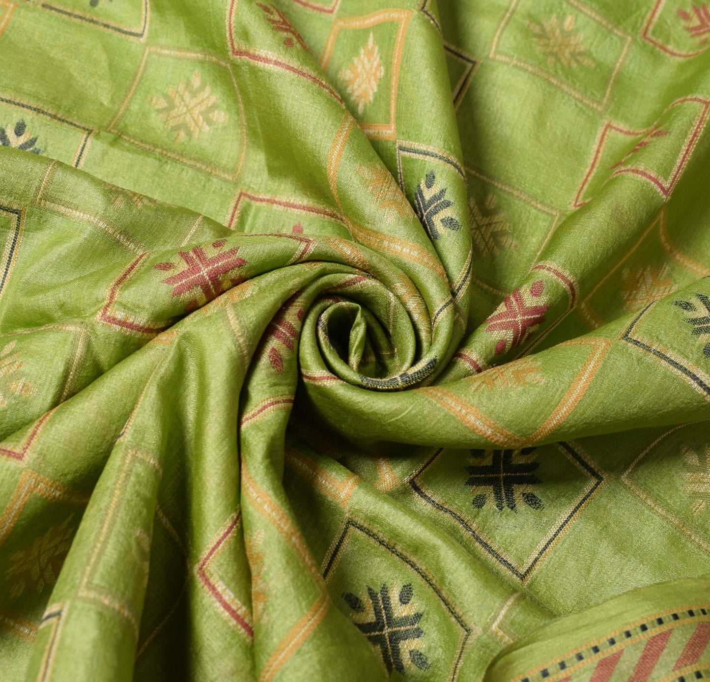 Sushila Vintage Green Saree 100% Pure Tussar Silk Geometrical Woven Sari Fabric