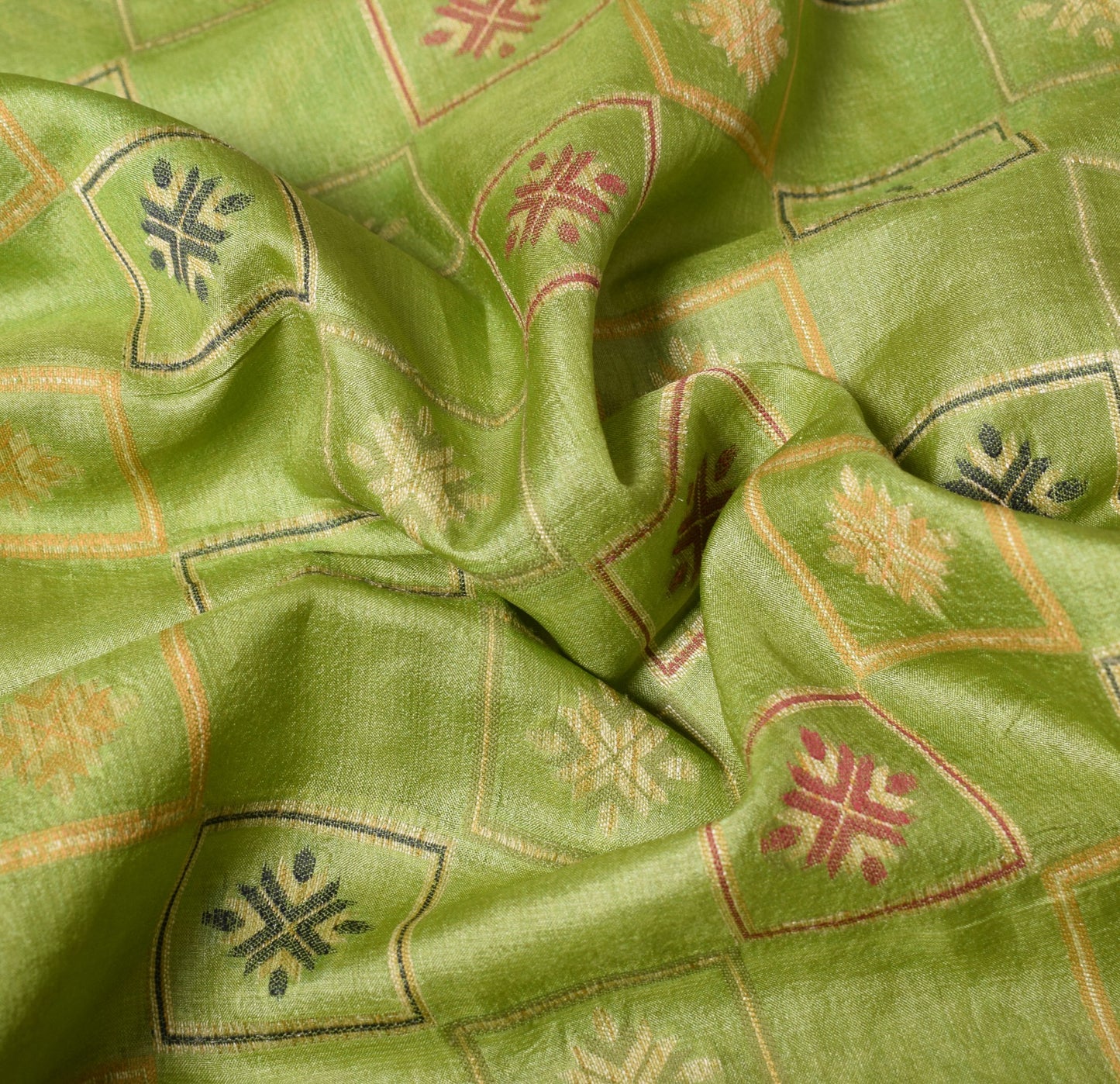 Sushila Vintage Green Saree 100% Pure Tussar Silk Geometrical Woven Sari Fabric