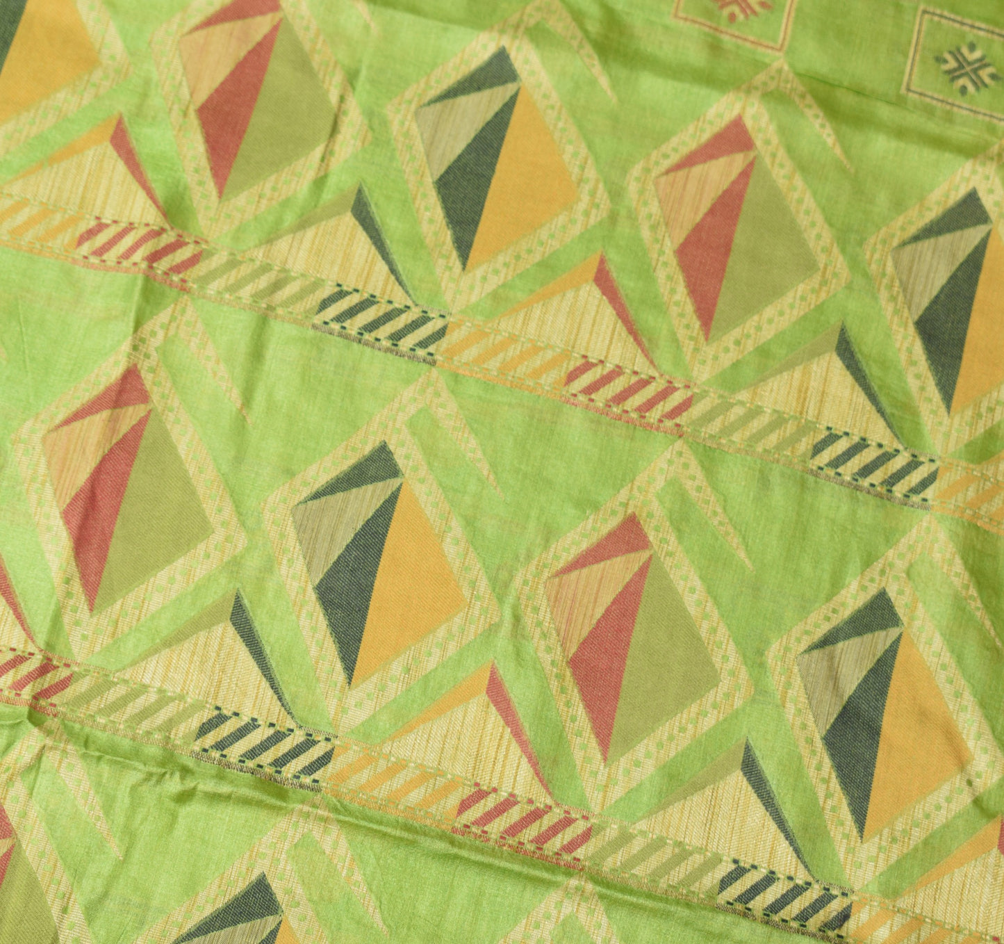 Sushila Vintage Green Saree 100% Pure Tussar Silk Geometrical Woven Sari Fabric