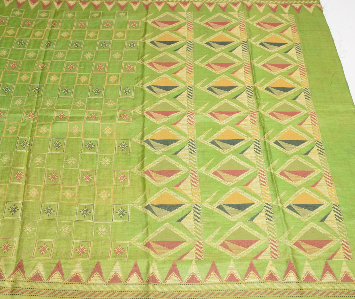 Sushila Vintage Green Saree 100% Pure Tussar Silk Geometrical Woven Sari Fabric