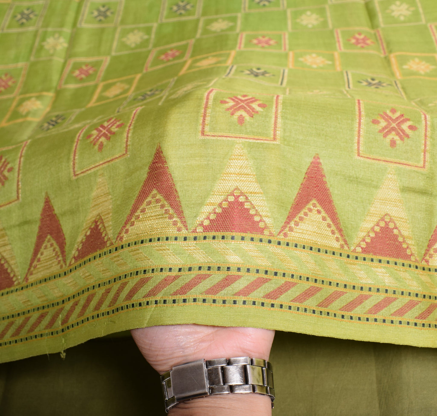 Sushila Vintage Green Saree 100% Pure Tussar Silk Geometrical Woven Sari Fabric