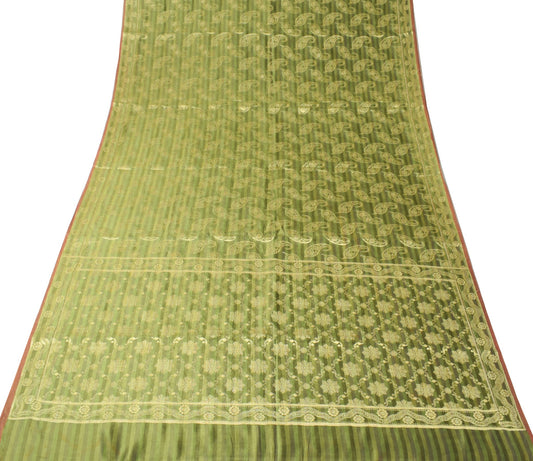 Sushila Vintage Paisley Green Saree All Over Woven Pure Tussar Silk Sari Fabric