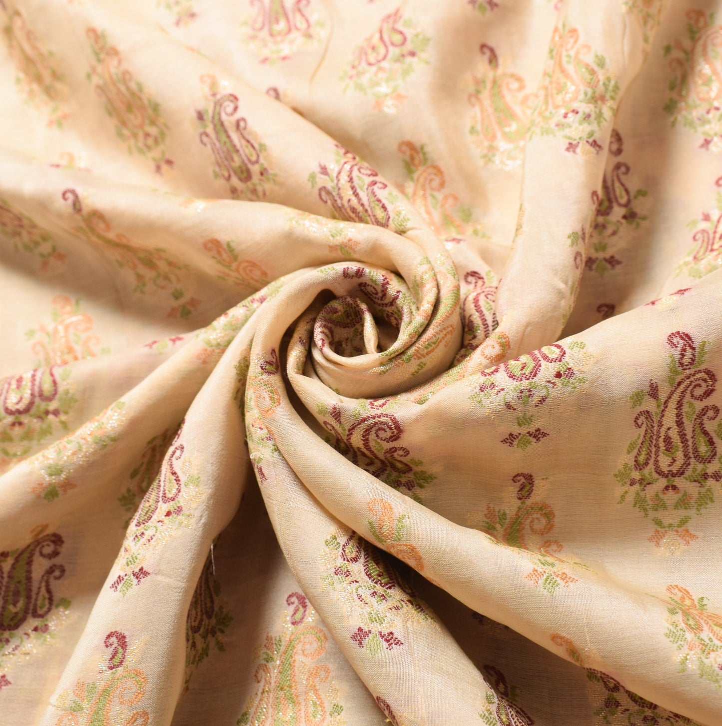 Sushila Vintage HEAVY Cream Saree Pure Tussar Silk Paisley Woven 5YD Sari Fabric
