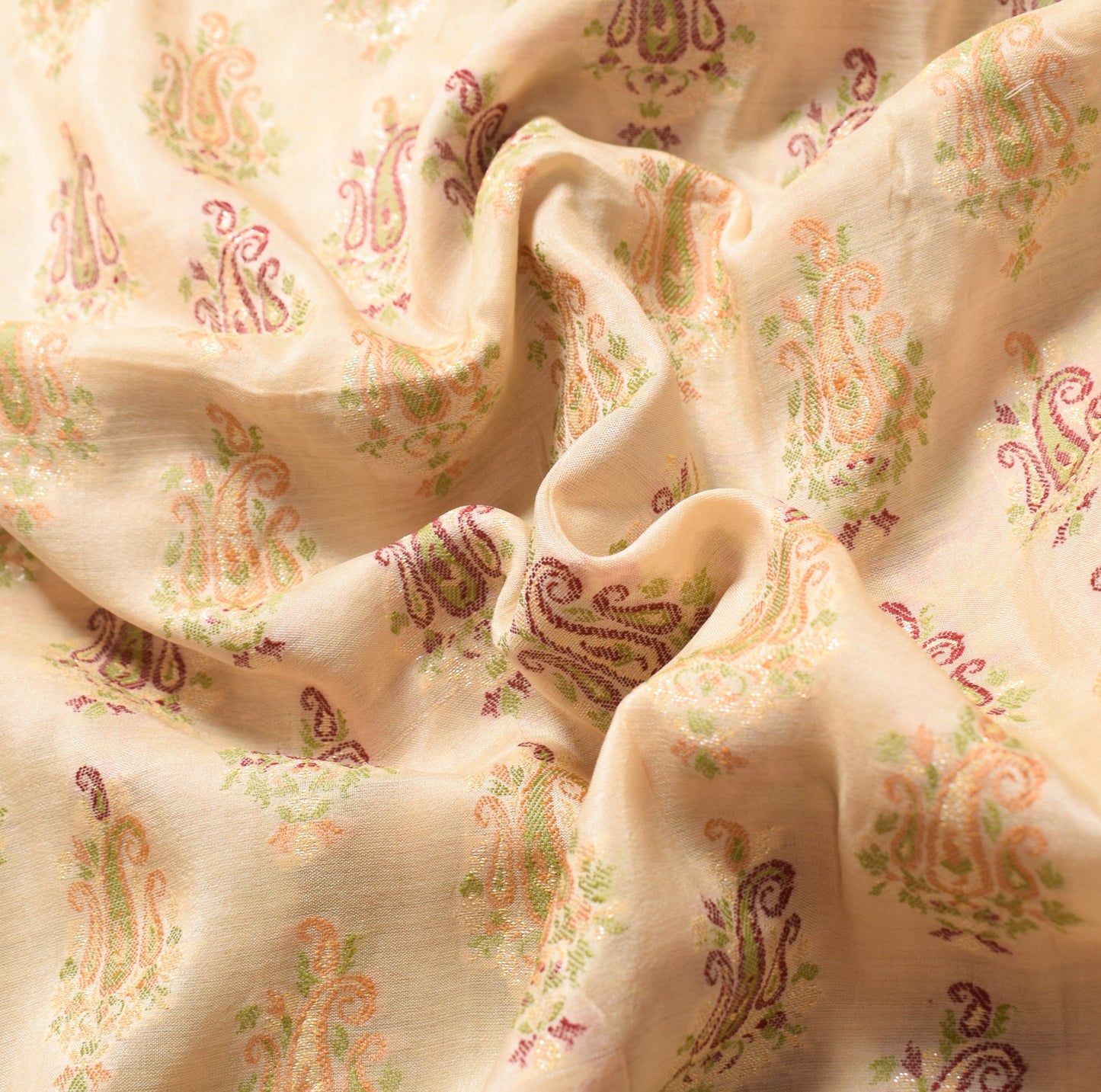 Sushila Vintage HEAVY Cream Saree Pure Tussar Silk Paisley Woven 5YD Sari Fabric