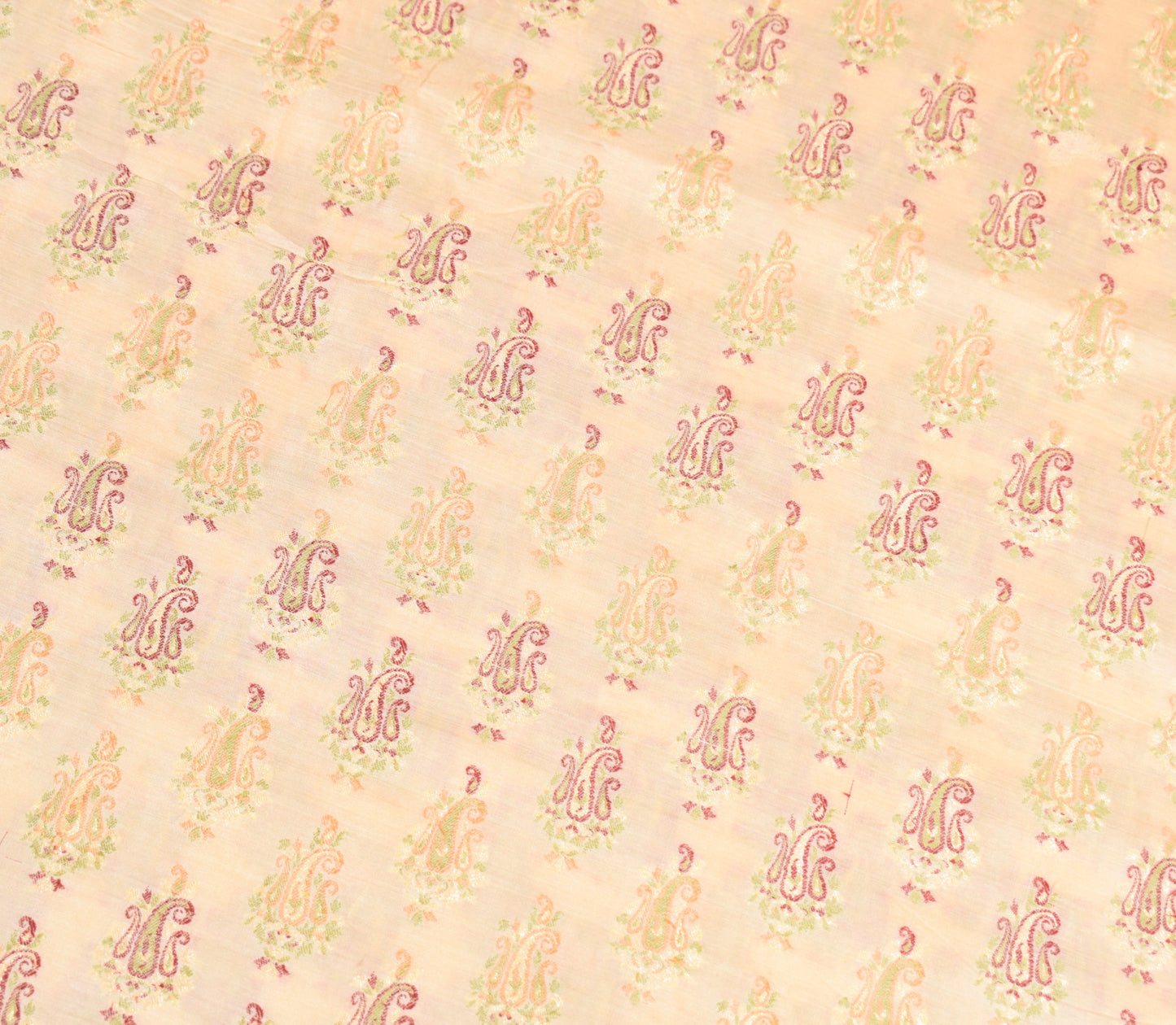 Sushila Vintage HEAVY Cream Saree Pure Tussar Silk Paisley Woven 5YD Sari Fabric