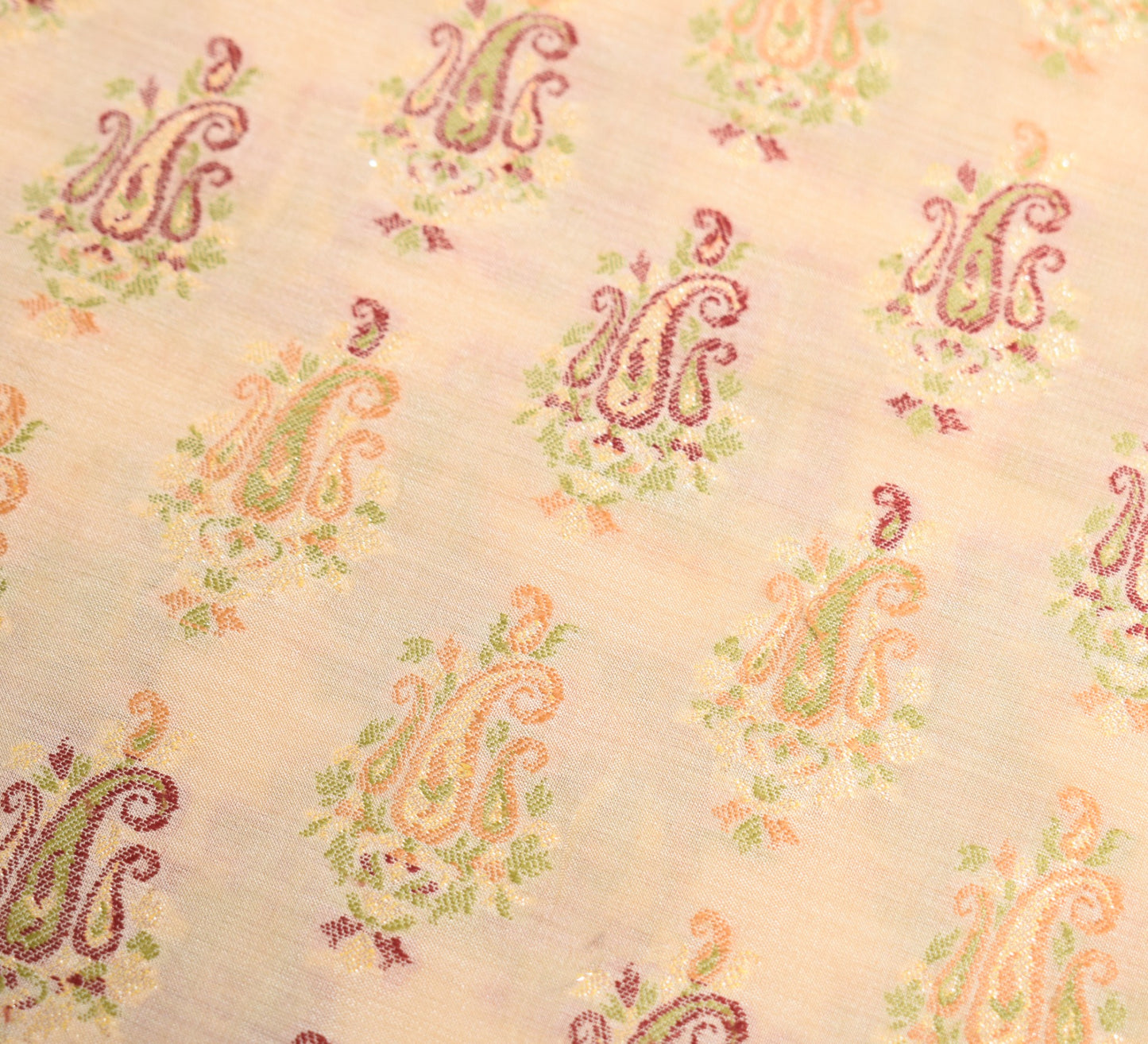 Sushila Vintage HEAVY Cream Saree Pure Tussar Silk Paisley Woven 5YD Sari Fabric