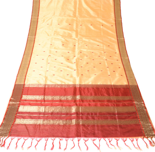 Sushila Vintage Premium Peach Saree Banarasi Zari Brocade Pure Silk Sari Fabric