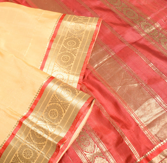 Sushila Vintage Premium Peach Saree Banarasi Zari Brocade Pure Silk Sari Fabric