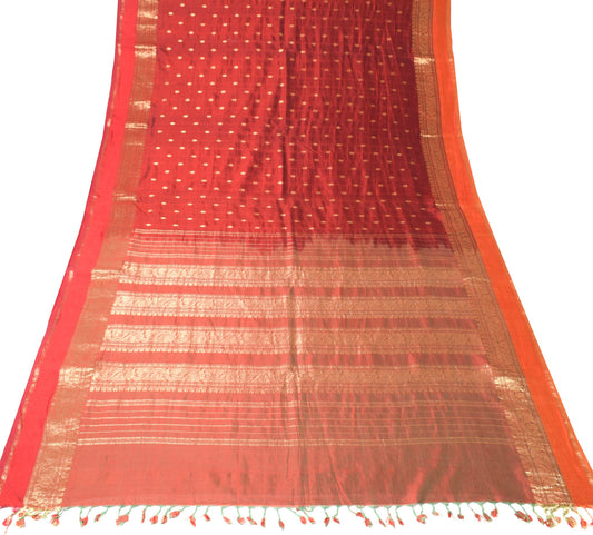 Sushila Vintage Premium Maroon Saree Pure Cotton Silk Zari Brocade Sari Fabric