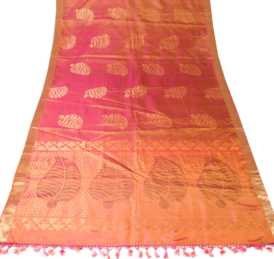 Sushila Vintage Orange Dual Toned Saree Pure Silk HEAVY Brocade 5YD Sari Fabric