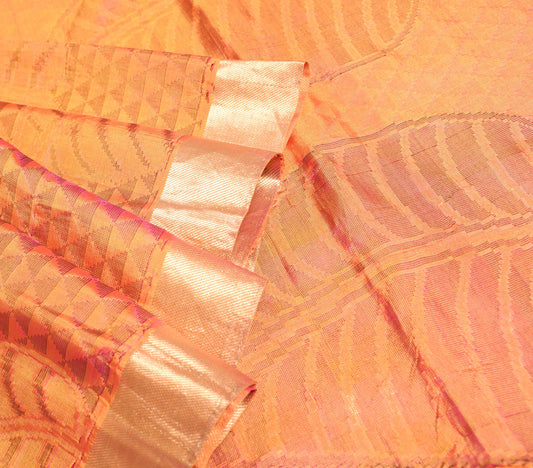 Sushila Vintage Orange Dual Toned Saree Pure Silk HEAVY Brocade 5YD Sari Fabric