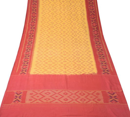Sushila Vintage Yellow Pure Cotton Saree HandWoven Ikat Patola Sari Craft Fabric