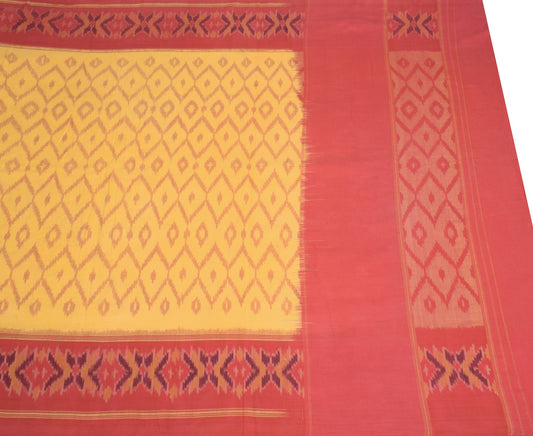 Sushila Vintage Yellow Pure Cotton Saree HandWoven Ikat Patola Sari Craft Fabric