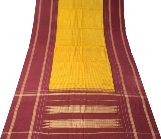 Sushila Vintage Yellow Ilkal Saree Maroon Border Pure Cotton Silk Checks Sari