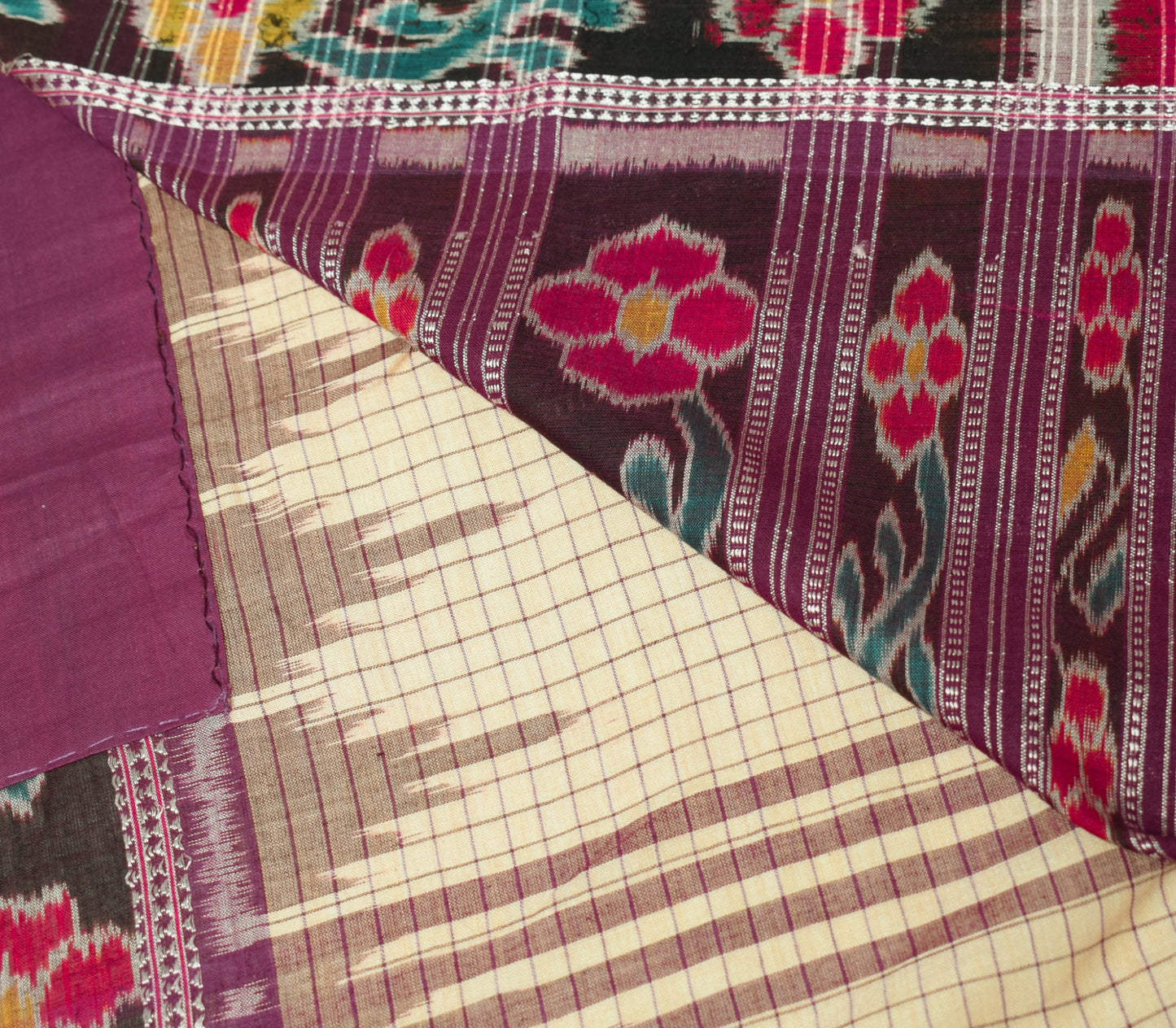 Sushila Vintage Cream Saree Pure Cotton Hand Woven Sambalpuri Ikat Patola Fabric