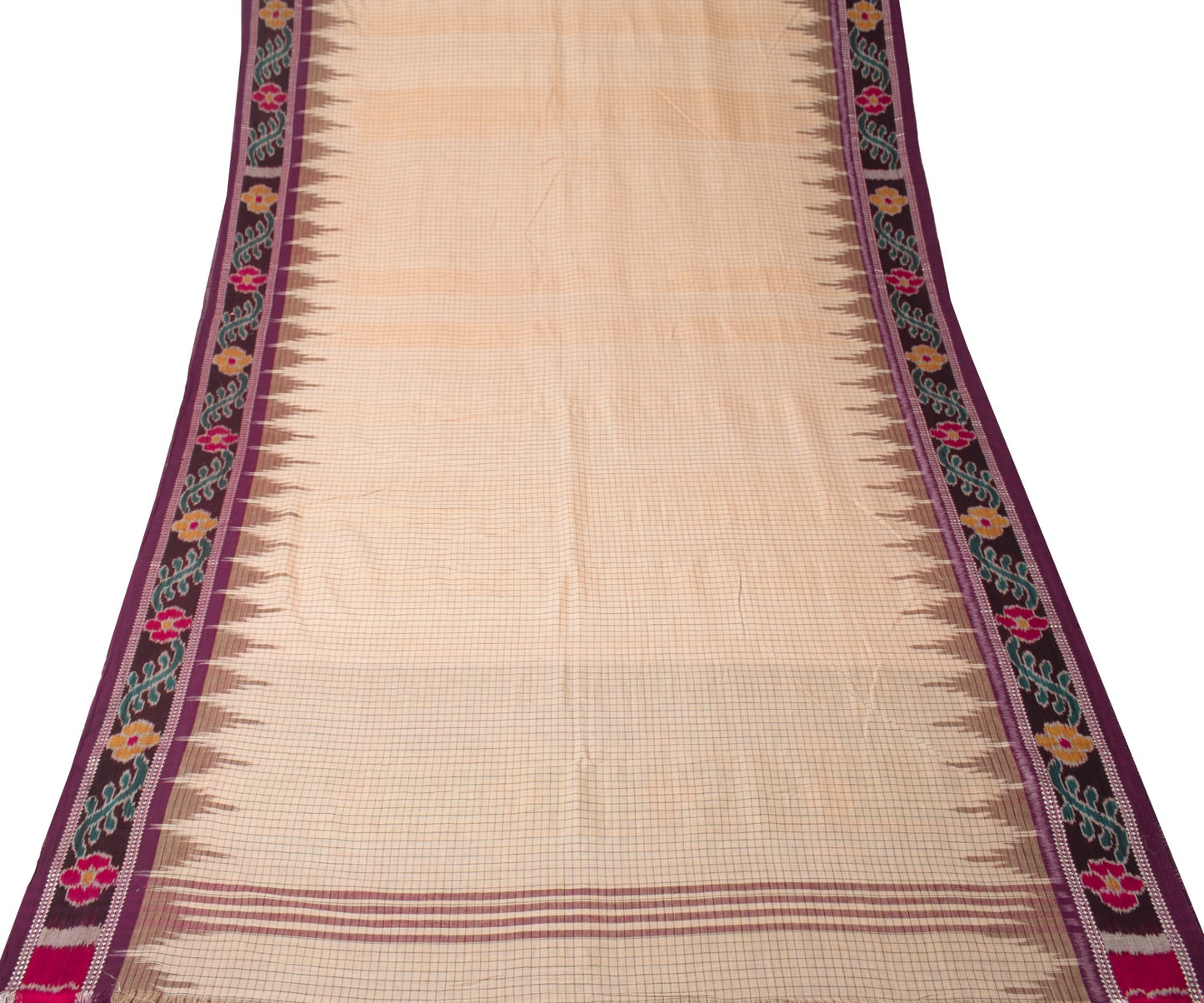 Sushila Vintage Cream Saree Pure Cotton Hand Woven Sambalpuri Ikat Patola Fabric