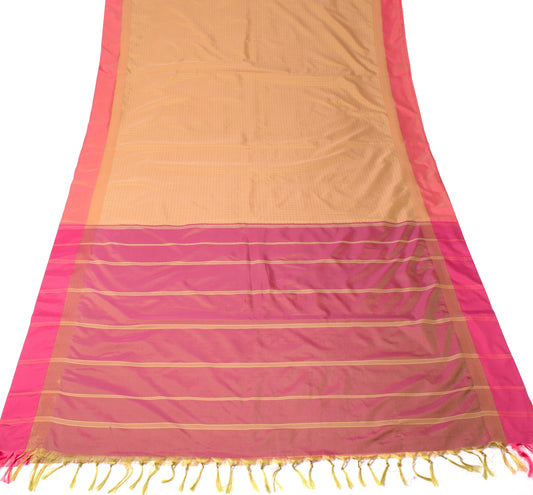 Sushila Vintage Arani Pattu Saree Hand Woven Art Silk Brown 5YD Soft Sari Fabric