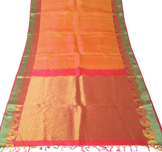 Sushila Vintage Pure Silk Saree Yellow & Magenta Hand Woven Brocade Sari Fabric