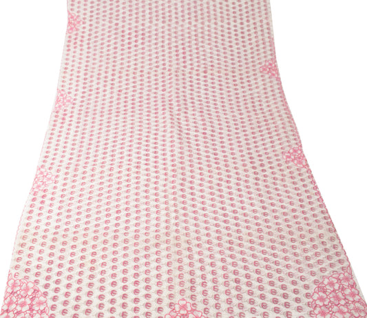 Sushila Vintage White Floral Saree Pure Cotton Block Print Cutwork Sari Fabric