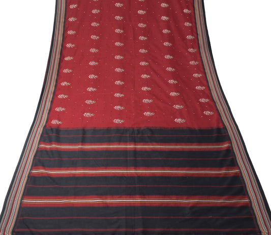 Sushila Vintage Handloom Ilkal Saree Art Cotton Maroon Checks Woven Sari Fabric