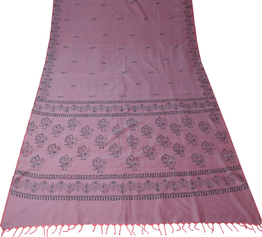 Sushila Vintage Maroon Saree Hand Block with Mirror Work Pure Cotton Sari Fabric