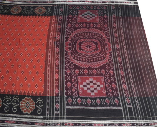 Sushila Vintage Brown Saree Sambalpuri Handloom Ikat Pure Cotton 5YD Sari Fabric