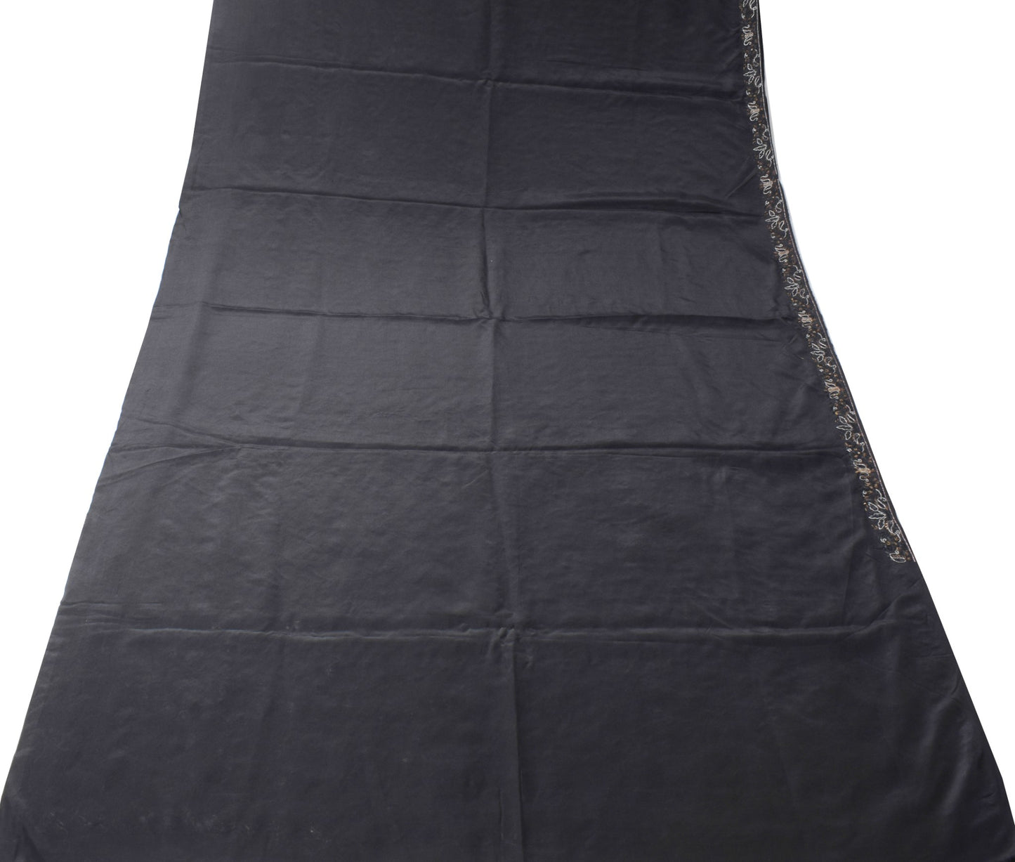 Sushila Vintage Pure Crepe Silk Saree Black Hand Embroidered Floral Sari Fabric