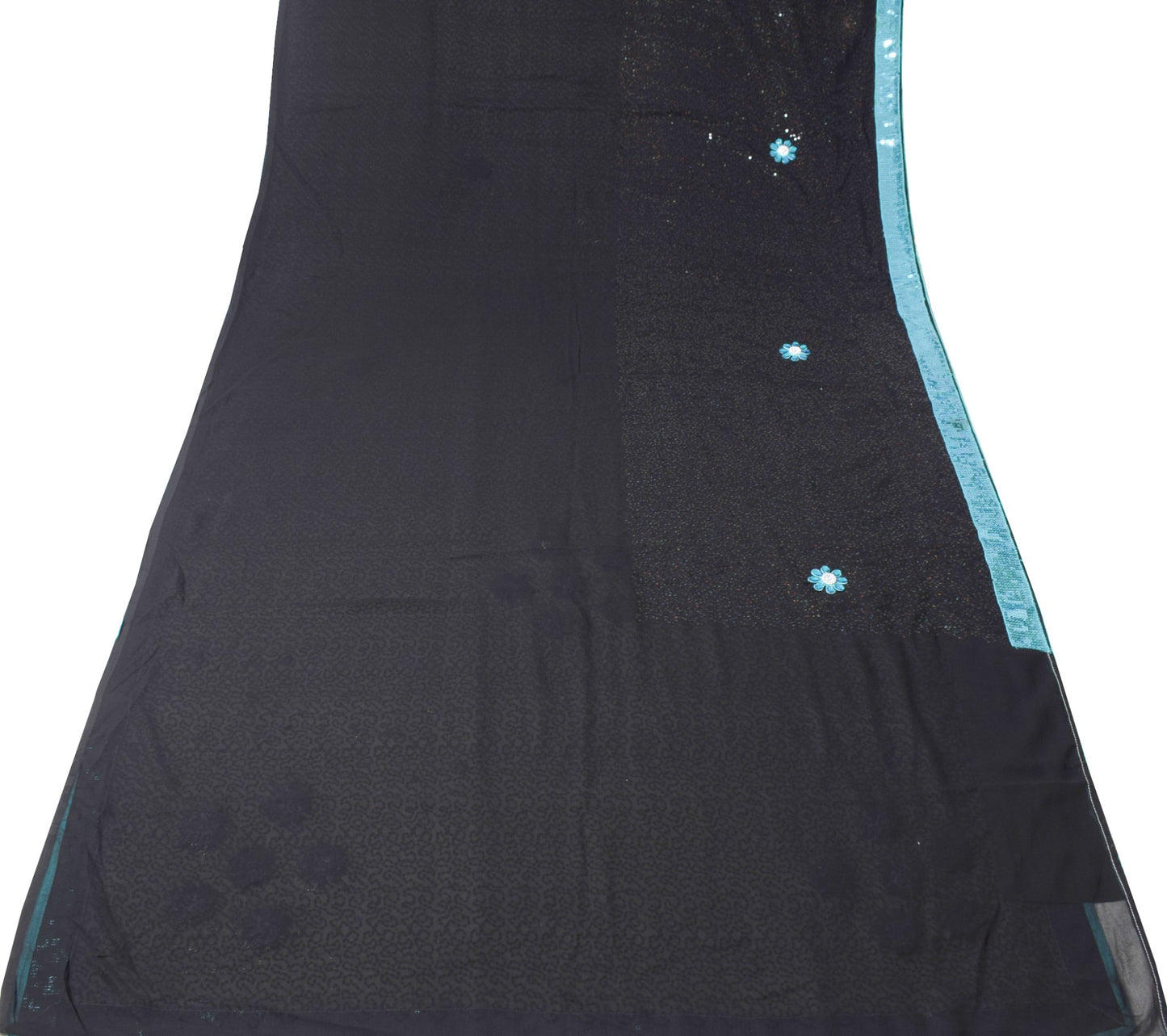 Sushila Vintage Bollywood Black Saree Sequins Embellish Georgette Sari Fabric