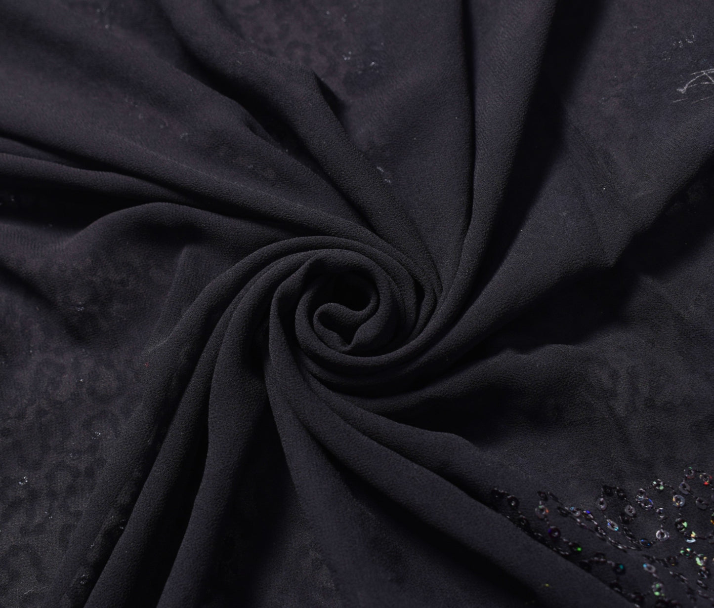 Sushila Vintage Bollywood Black Saree Sequins Embellish Georgette Sari Fabric