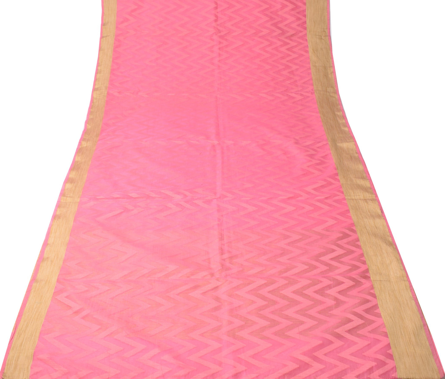 Sushila Vintage Woven Pink Saree Pure Cotton Silk Kota Doria Sari Craft Fabric