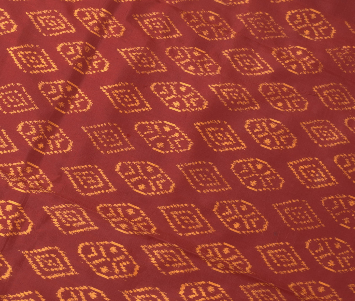 Sushila Vintage Pure Silk Saree Handwoven Ikat Patola Sari Yellow Maroon Fabric