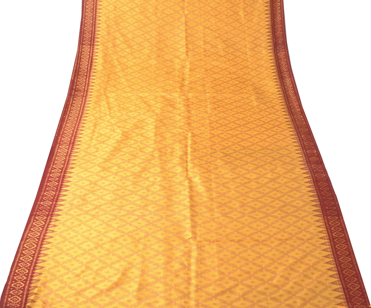 Sushila Vintage Pure Silk Saree Handwoven Ikat Patola Sari Yellow Maroon Fabric