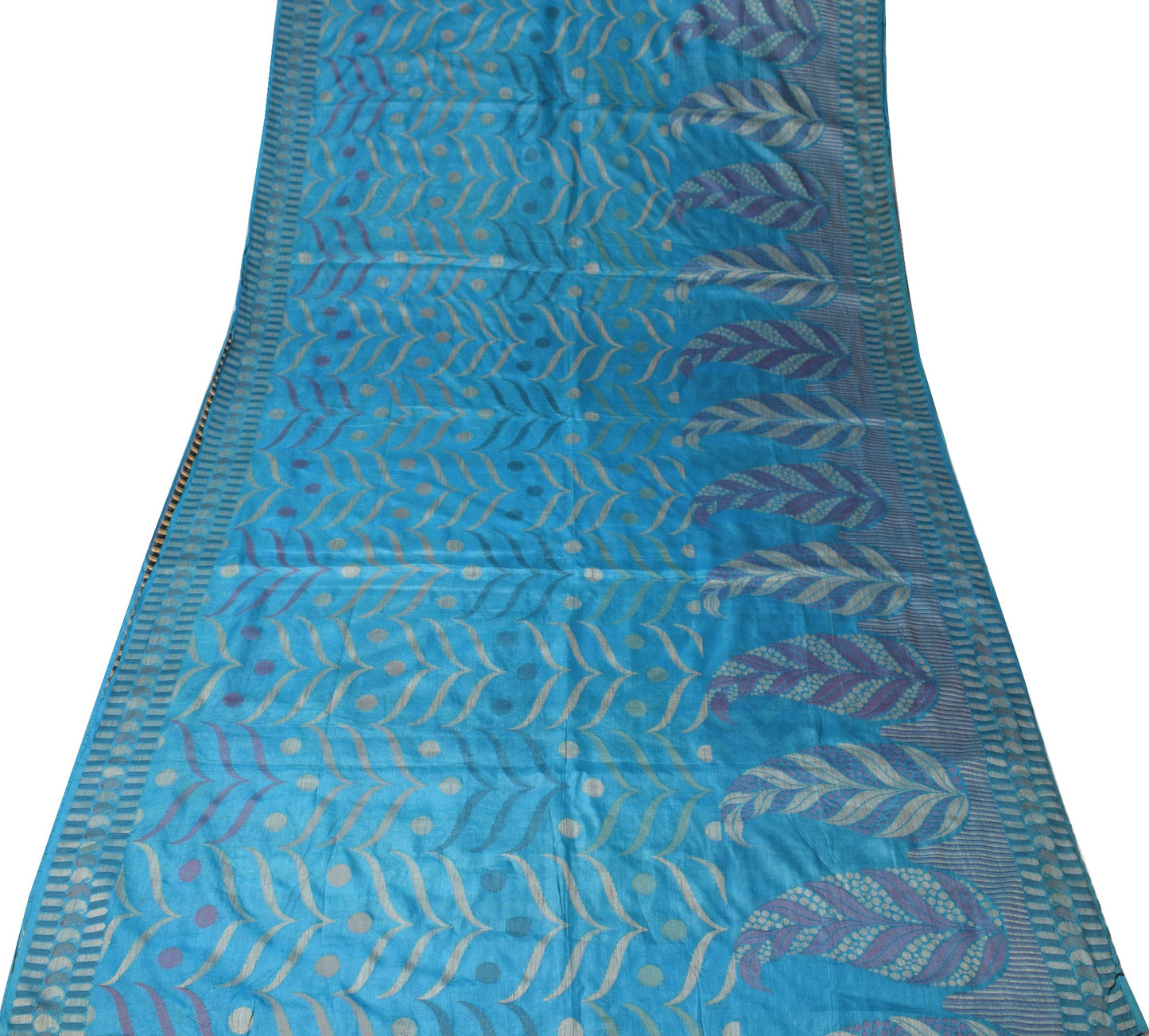 Sushila Vintage Turquoise Blue Saree Pure Tussar Silk Woven Floral Sari Fabric