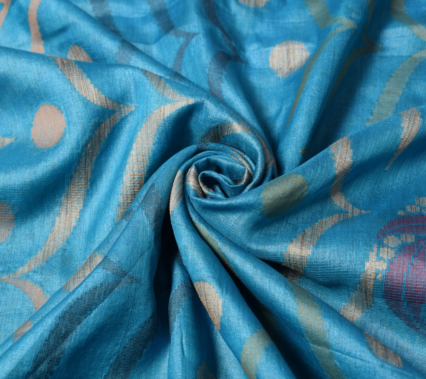 Sushila Vintage Turquoise Blue Saree Pure Tussar Silk Woven Floral Sari Fabric