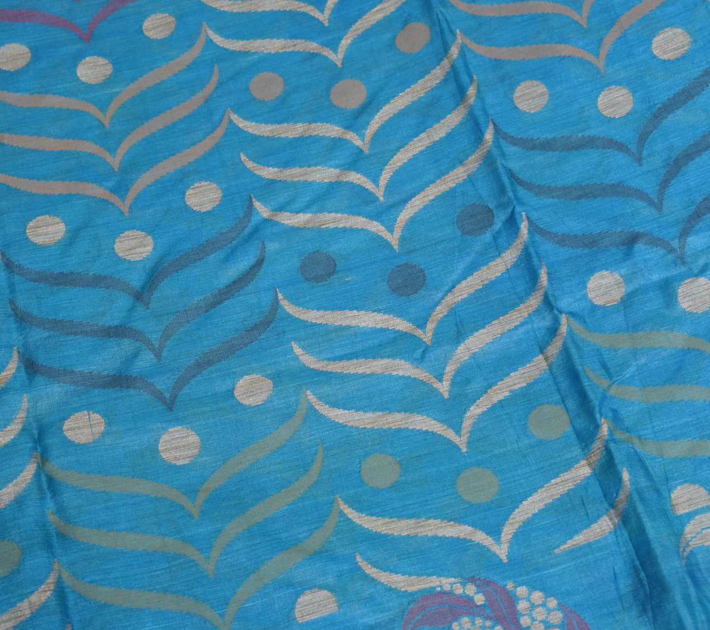 Sushila Vintage Turquoise Blue Saree Pure Tussar Silk Woven Floral Sari Fabric