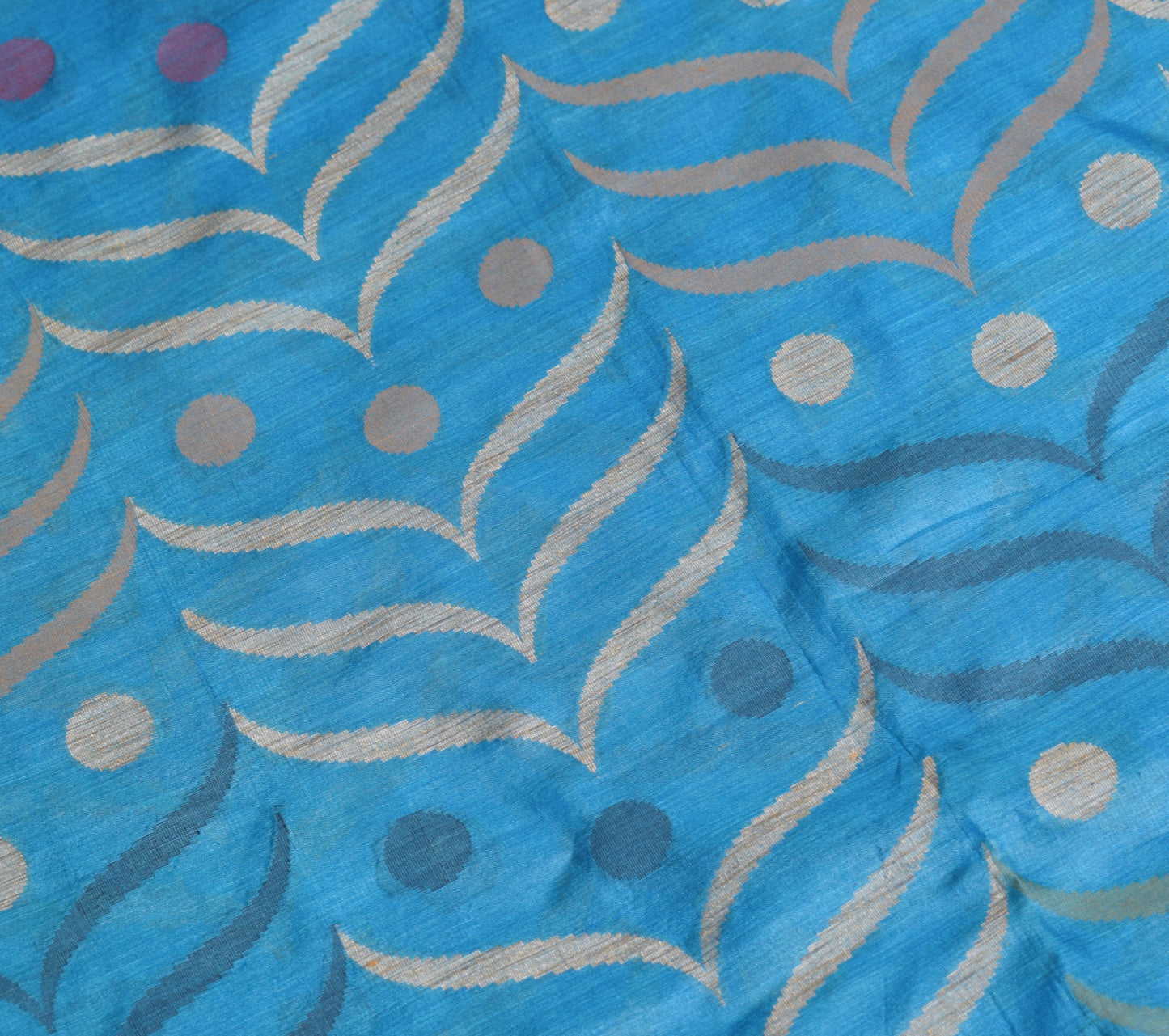 Sushila Vintage Turquoise Blue Saree Pure Tussar Silk Woven Floral Sari Fabric