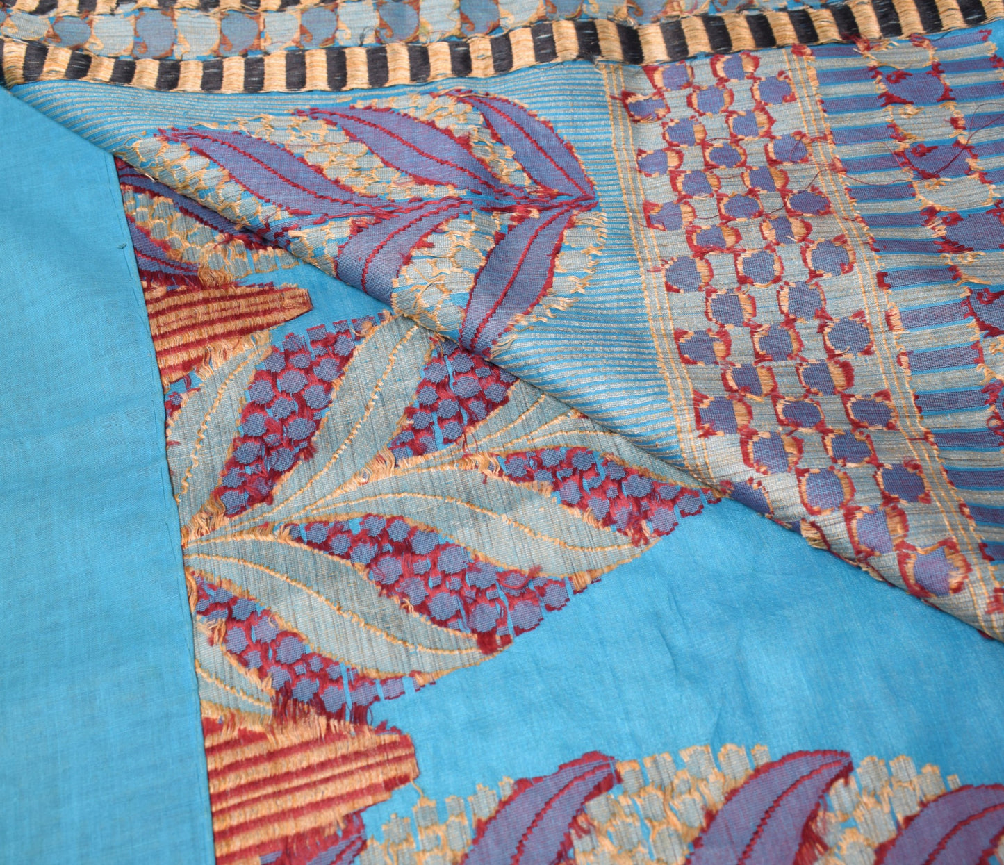 Sushila Vintage Turquoise Blue Saree Pure Tussar Silk Woven Floral Sari Fabric
