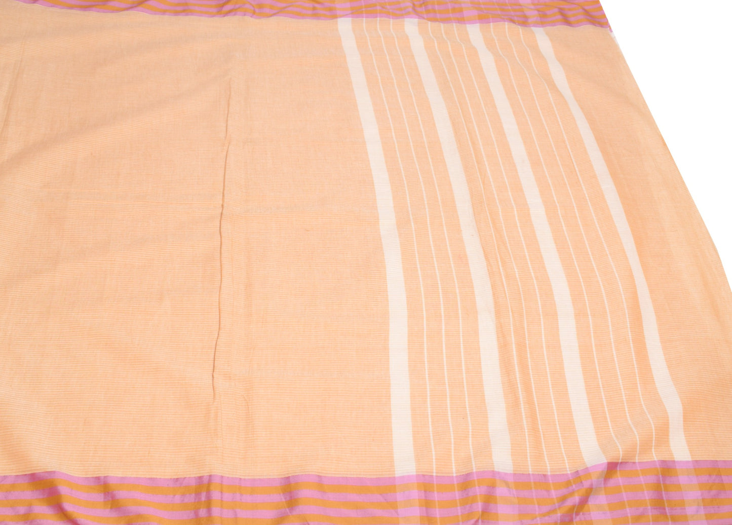 Sushila Vintage Peach Saree Art Cotton Stripes Woven 6 Yard Sari Craft Fabric
