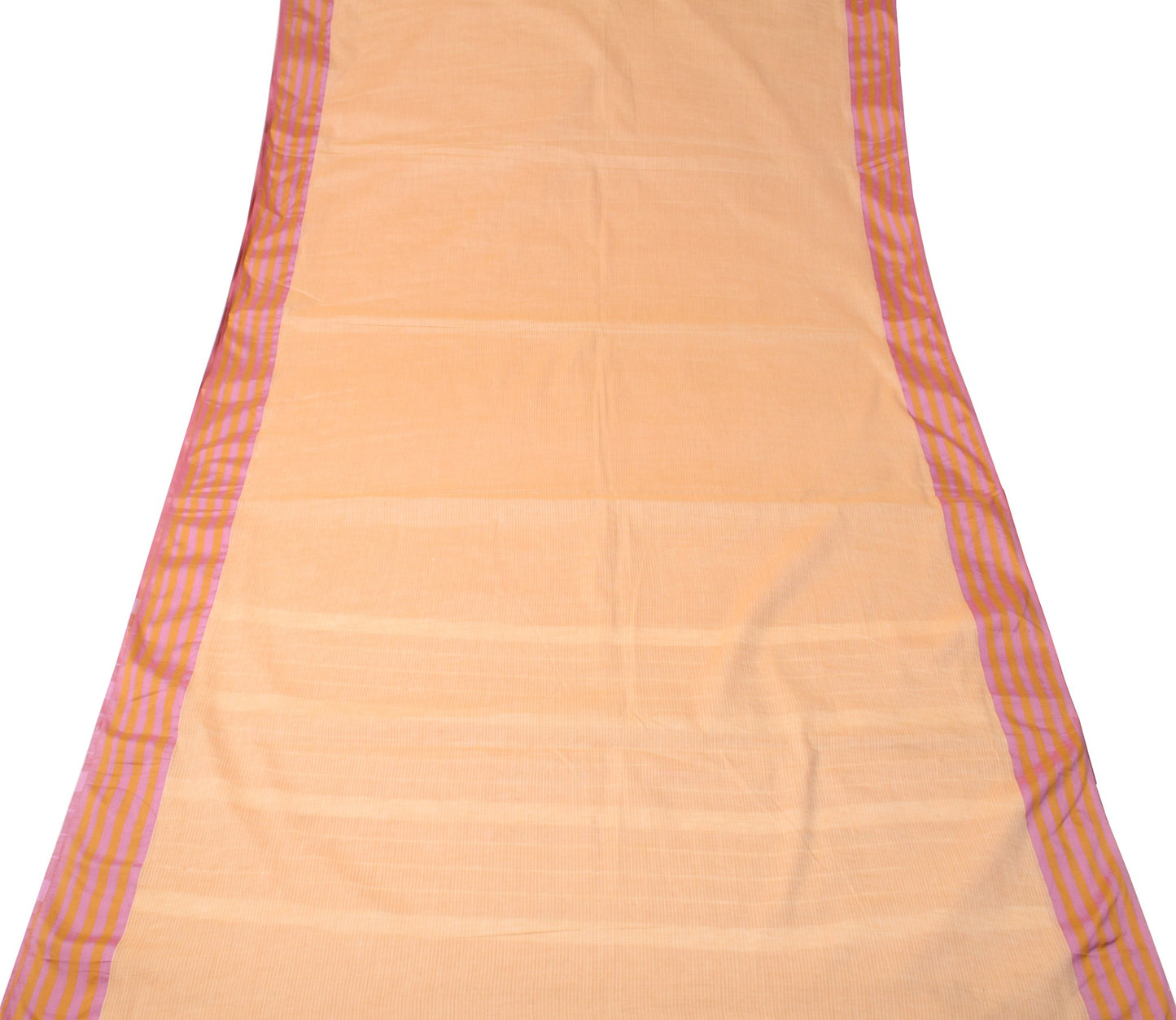 Sushila Vintage Peach Saree Art Cotton Stripes Woven 6 Yard Sari Craft Fabric