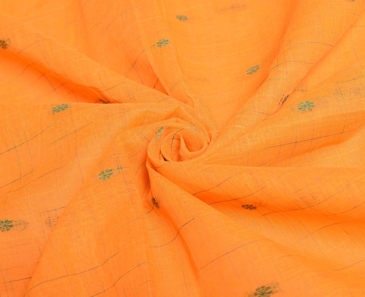 Sushila Vintage Orange Handloom Saree Pure Cotton Floral Woven Sari Craft Fabric