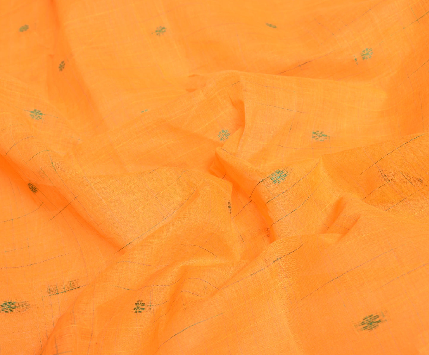 Sushila Vintage Orange Handloom Saree Pure Cotton Floral Woven Sari Craft Fabric