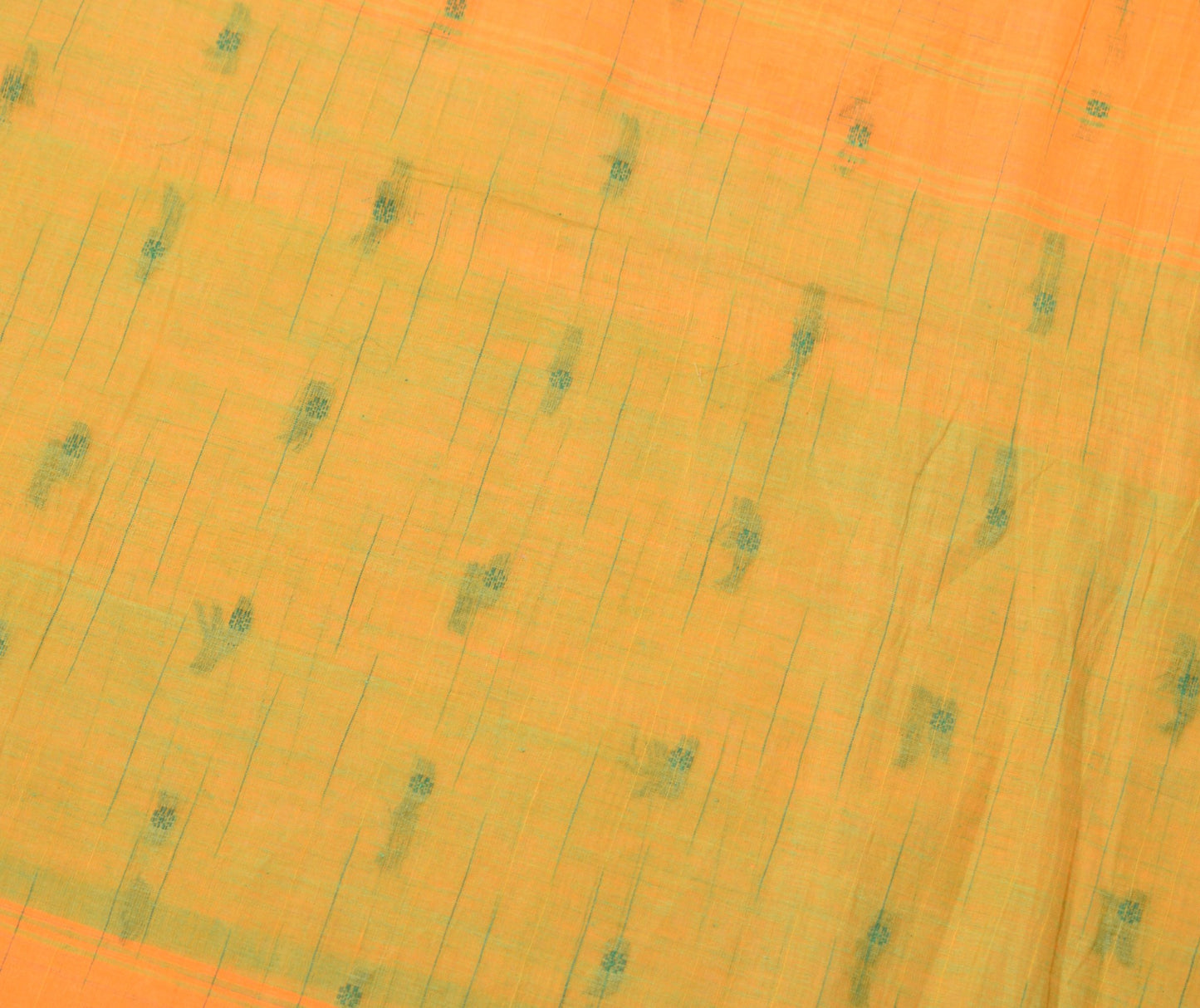 Sushila Vintage Orange Handloom Saree Pure Cotton Floral Woven Sari Craft Fabric