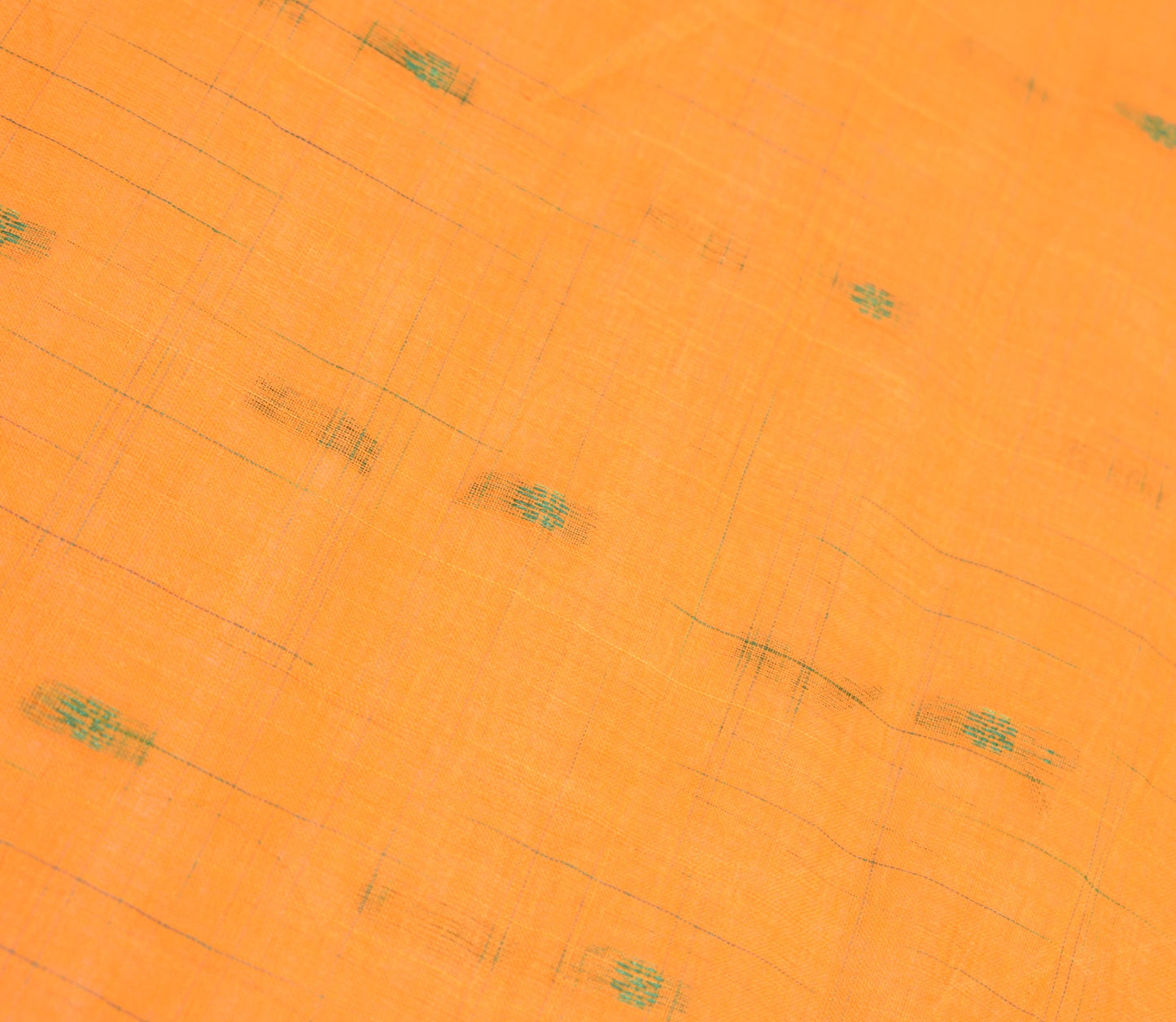 Sushila Vintage Orange Handloom Saree Pure Cotton Floral Woven Sari Craft Fabric