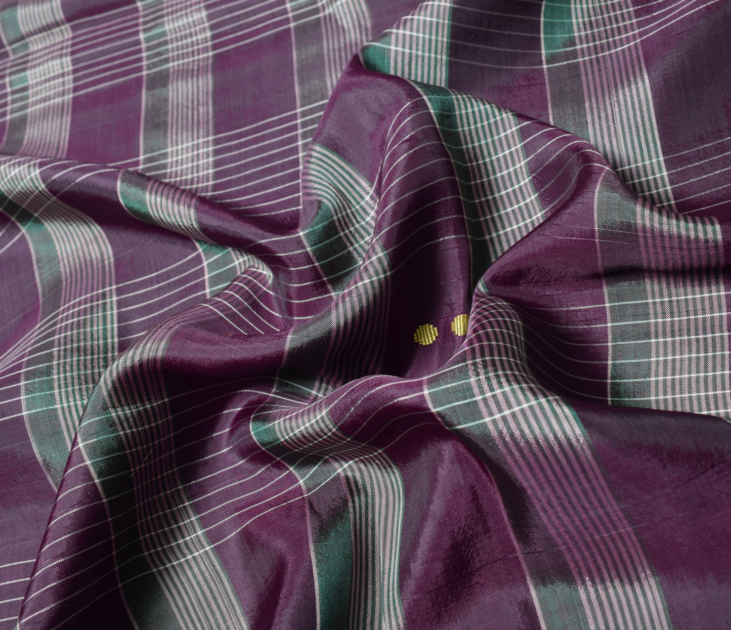 Sushila Vintage Handwoven Indian Saree Pure Silk Purple Floral Check Sari Fabric